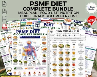 PSMF Diet Bundle Printable PDF | 7-Day Meal Plan Food List & Grocery Checklist | Weight Loss Tracker + Refeeding Nutrition Guide