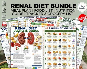 Renal Diet Meal Plan Bundle Kidney & Food List: CKD Nutrition Printable PDF Download