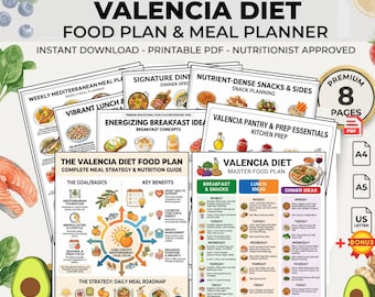 Valencia Diet Food Plan: Printable Meal Prep Weekly Planner PDF Nutrition Guide Weight Loss