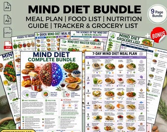 Plan de comidas y lista de alimentos del paquete de dieta MIND: Guía nutricional para el apoyo cognitivo y la salud cerebral (PDF).