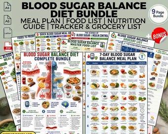 Blood Sugar Balance Diet Meal Plan Bundle + Food List: Glucose Control Printable PDF Download