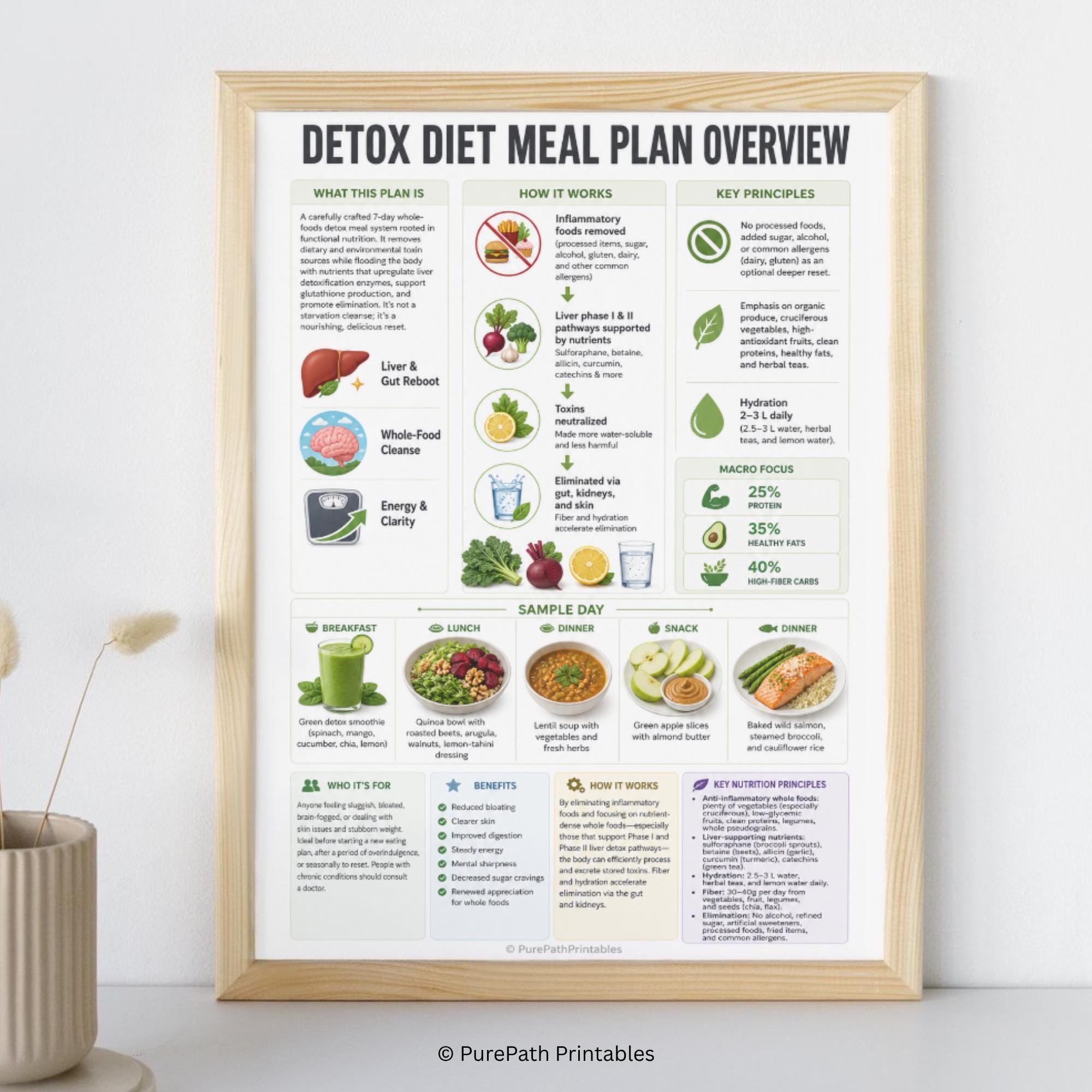 Detox Diet Meal Plan Printable 7 Day Cleanse Liver Support Healthy Eating Reset PDF
