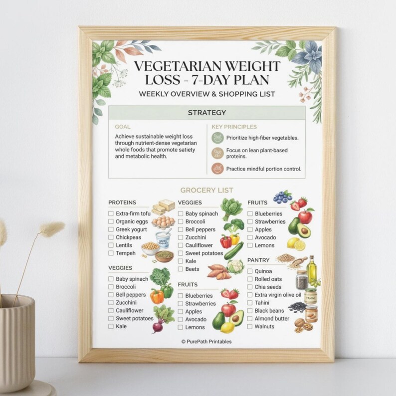 Vegetarian Weight Loss 7-day Meal Plan Printable PDF, Weekly Menu and ...