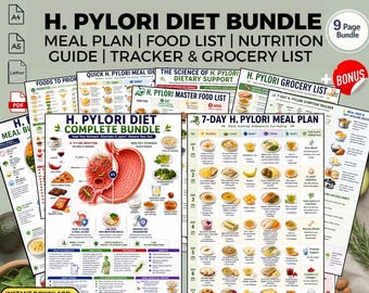 H Pylori Diet Meal Plan Bundle + Food List: Gut Health Printable PDF Download