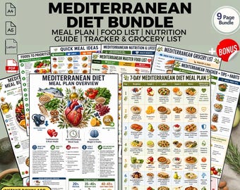 Mediterranean Diet Meal Plan + Food List Heart Health Longevity Nutrition Guide Printable PDF