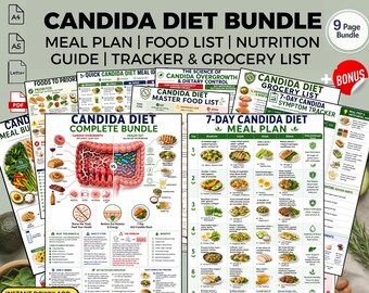 Plan de comidas para la dieta Candida: lista de alimentos y guía para la salud intestinal (PDF imprimible para descargar).