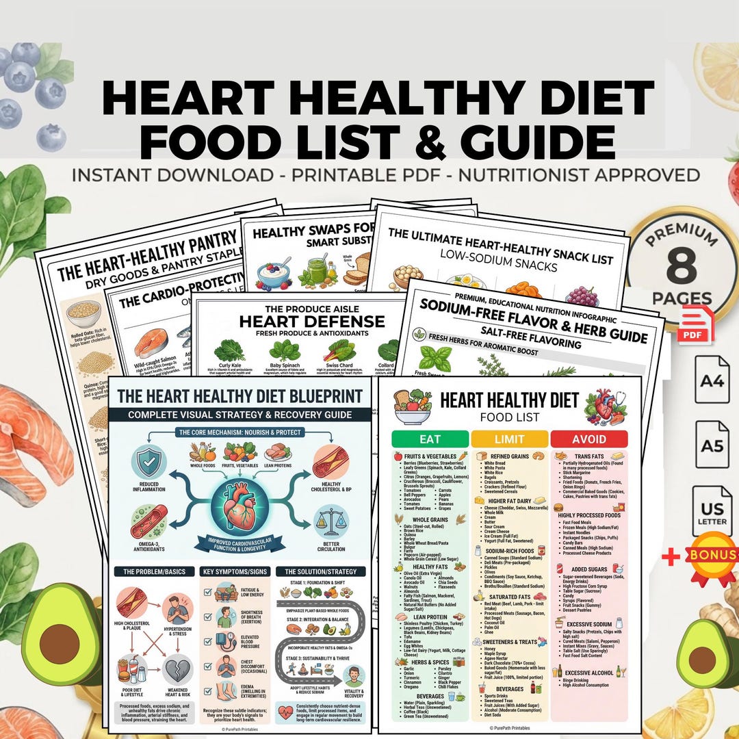 Heart Healthy Diet Food List: Printable Grocery Guide (PDF) - Etsy