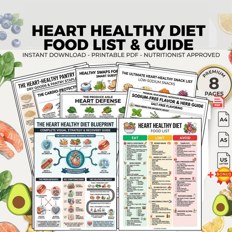 Heart Healthy Diet Food List: Printable Grocery Guide (PDF) - Etsy