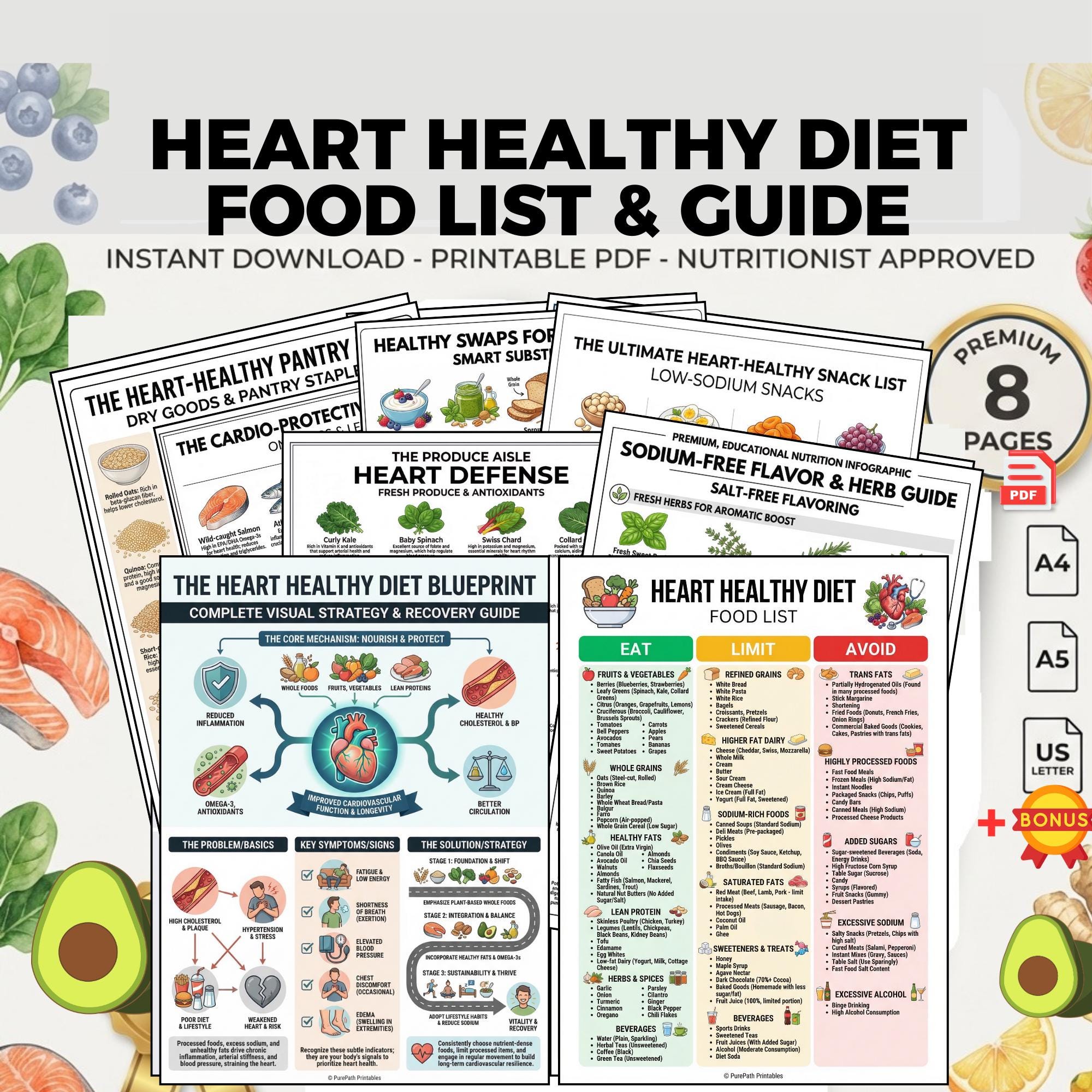 Heart Healthy Diet Food List: Printable Grocery Guide (PDF) - Etsy