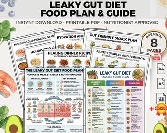 Leaky Gut Diet Food Plan: Healing Digestive Health Meal Prep Guide | Printable PDF Tracker