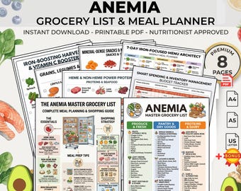 Anemia Grocery List: Iron Rich Diet Plan Meal Planner | Printable Shopping Food Inventory Guide