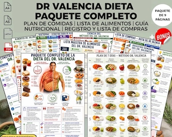 Plan de Dieta Dr Valencia PDF Imprimible | Lista de Alimentos y Compras | Guía de Nutrición para Pérdida de Peso | Descarga Digital