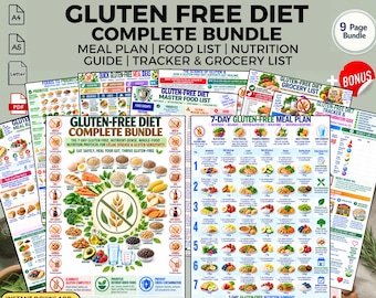 Gluten Free Diet Printable PDF, 7-Day Meal Plan, Food List, Grocery Checklist, Tracker & Guide