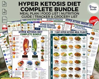 Hyper Ketosis Diet Meal Plan Bundle Printable PDF | Keto Food List & Grocery Checklist | Ketogenic Nutrition Guide | Fat Burning Download