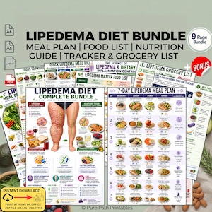 Kit dietetico per il lipedema con lista degli alimenti: Guida nutrizionale antinfiammatoria in formato PDF stampabile.