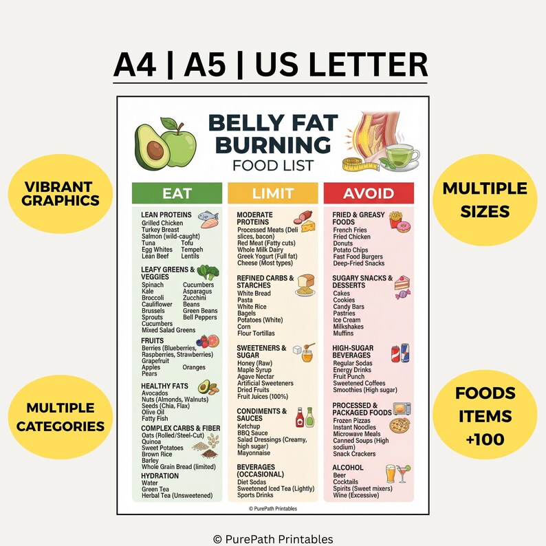 Belly Fat Burning Food List: Printable PDF Grocery List Weight Loss Diet Plan Guide - Etsy