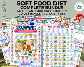 Soft Food Diet Bundle, 7-Day Meal Plan, Food & Grocery List, Recovery Tracker (PDF)
