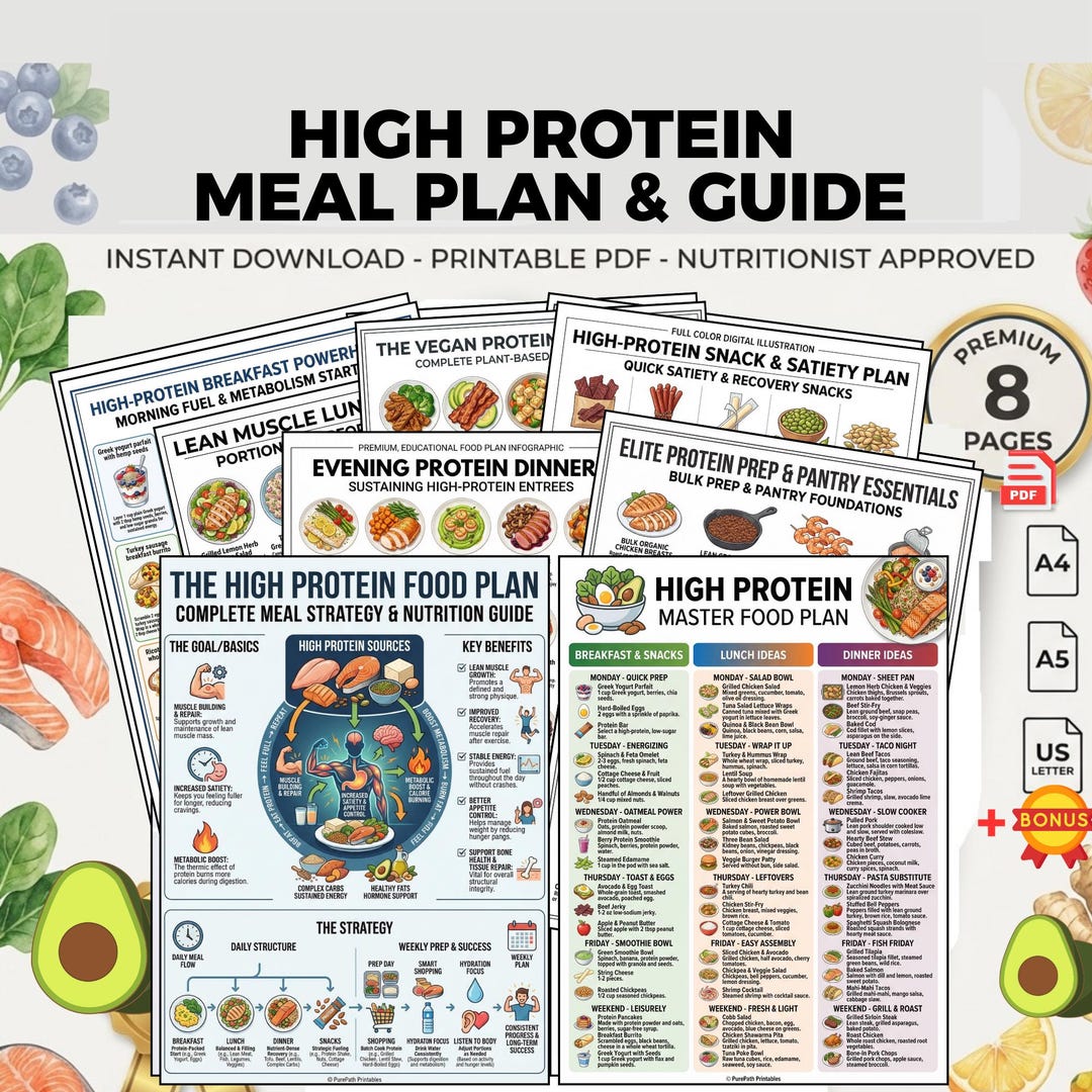 High Protein Food Plan | Muscle Gain Diet Guide | Printable PDF Weekly ...