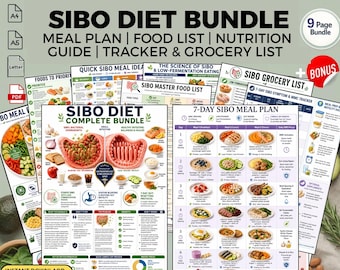 SIBO Diet Meal Plan + Food List: Bloating Relief Gut Health Nutrition Guide Bundle PDF