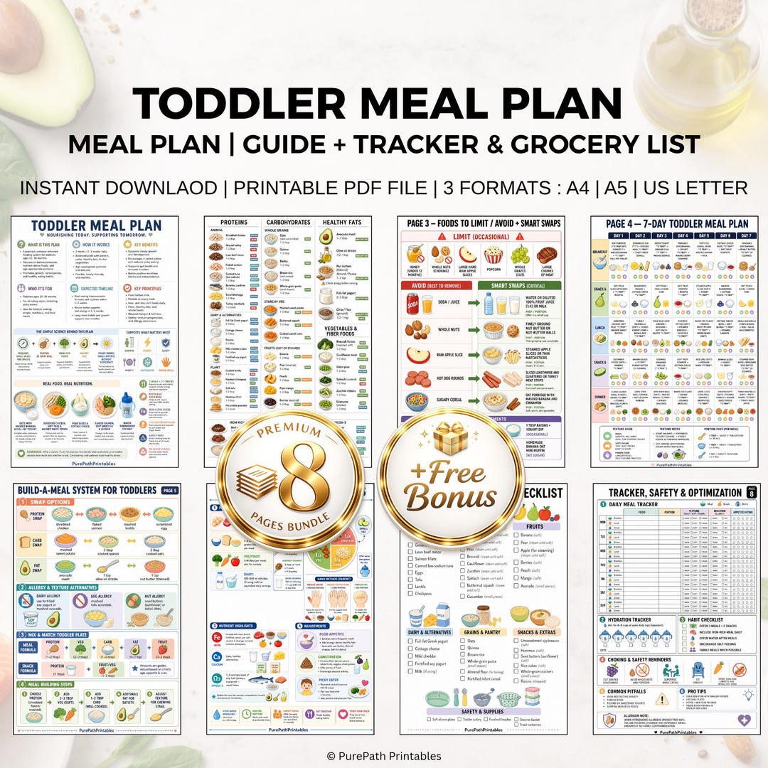 Toddler Meal Plan PDF Printable: Weekly Menu Food Tracker & Grocery ...