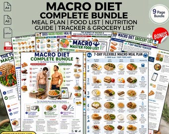 Macro Diet Bundle Printable PDF | 7-Day Meal Plan, Food List, Grocery Checklist (PDF Download)