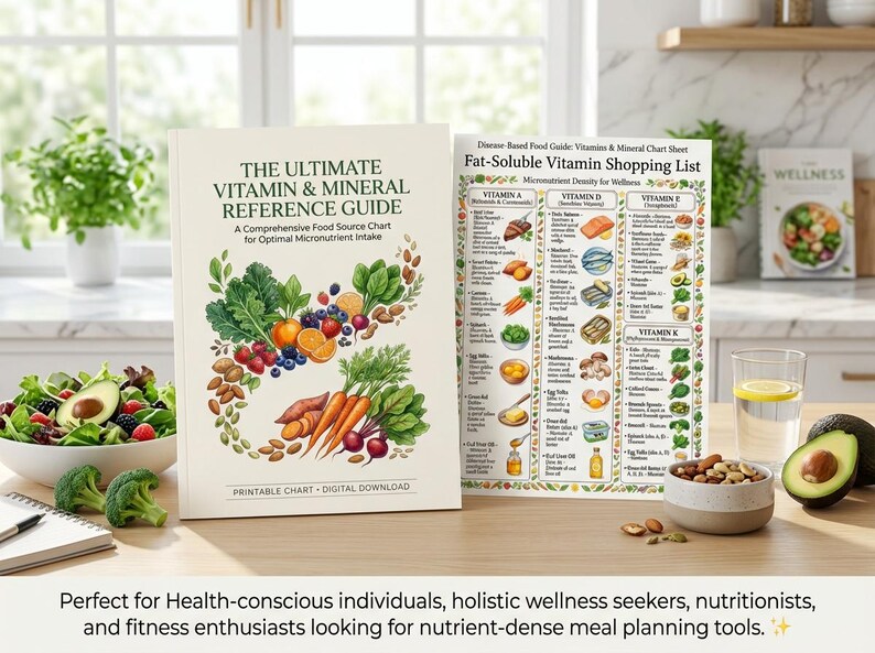 Vitamins and Minerals Food Chart, Nutrition Reference Guide (printable ...