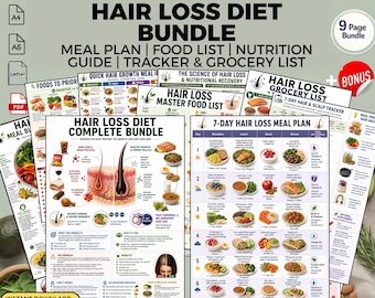 Hair Loss Diet Bundle Meal Plan & Food List: Hair Growth Nutrition Guide PDF
