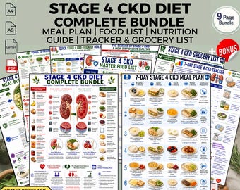 Stage 4 CKD Diet Meal Plan Bundle Printable PDF | Kidney Friendly Food List & Grocery Checklist | Renal Nutrition Guide Instant Download