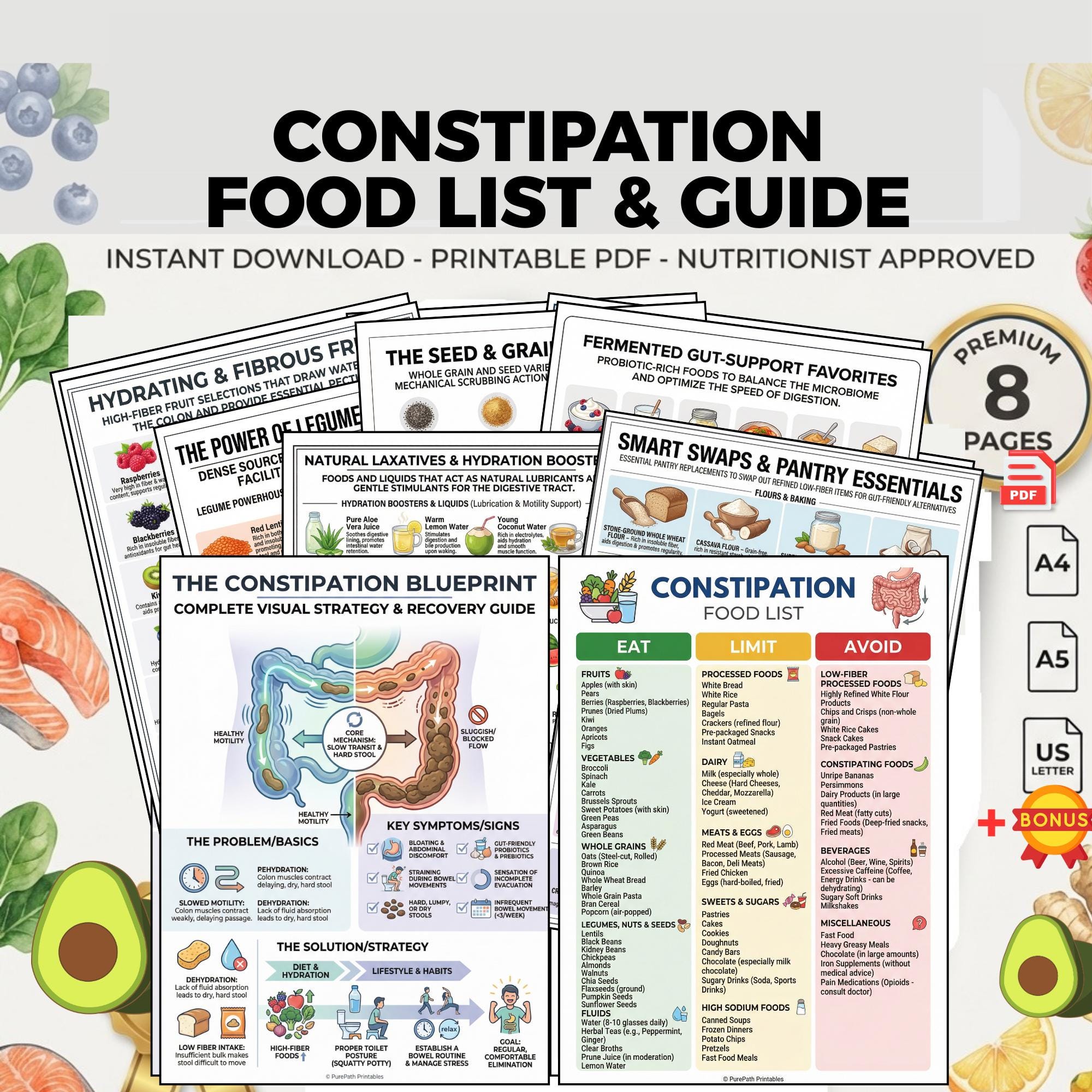 Constipation List Constipation Food List PDF: High Fiber Diet Chart | Digestive Health ...
