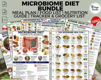 Microbiome Diet Meal Plan Bundle Gut Health + Food List: Printable PDF Download Guide