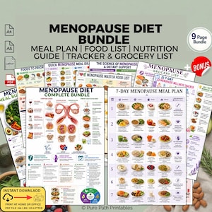Menopause Diet Matplan Paket & Matlista: Hormonbalans Guide Utskrivbar PDF Ladda ner