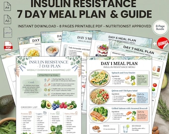 7-Tage-Insulin-Resistenz-Mahlzeit-Einkaufsliste Druckbare PDF Blutzuckerdiät Gesund