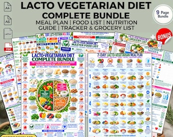 Lacto Vegetarian Diet PDF, 7-Day Meal Plan, Food List, Grocery Checklist, Tracker & Guide