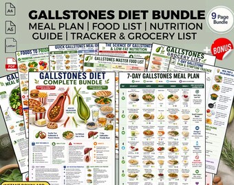 Gallstones Diet Meal Plan Bundle & Food List: Gallbladder Health Printable PDF Download Guide