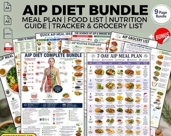 Plan de comidas de la dieta AIP + Lista de alimentos: Guía nutricional para la salud intestinal y el apoyo a la salud autoinmune (PDF imprimible)