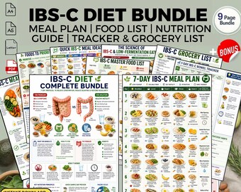 Pacchetto dietetico e lista degli alimenti per la sindrome dell'intestino irritabile con stitichezza (IBS C): salute digestiva (PDF stampabile da scaricare)