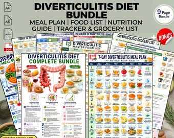 Paquete de dieta para la diverticulitis: plan de comidas + lista de alimentos: guía nutricional para el alivio digestivo y la salud intestinal (PDF).
