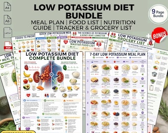 Paquete de plan de comidas y lista de alimentos para una dieta baja en potasio: Salud renal (descarga en PDF imprimible)
