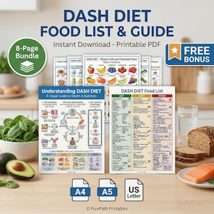 DASH Diet Food List PDF | Printable Grocery Shopping Guide | Low Sodium Blood Pressure Management