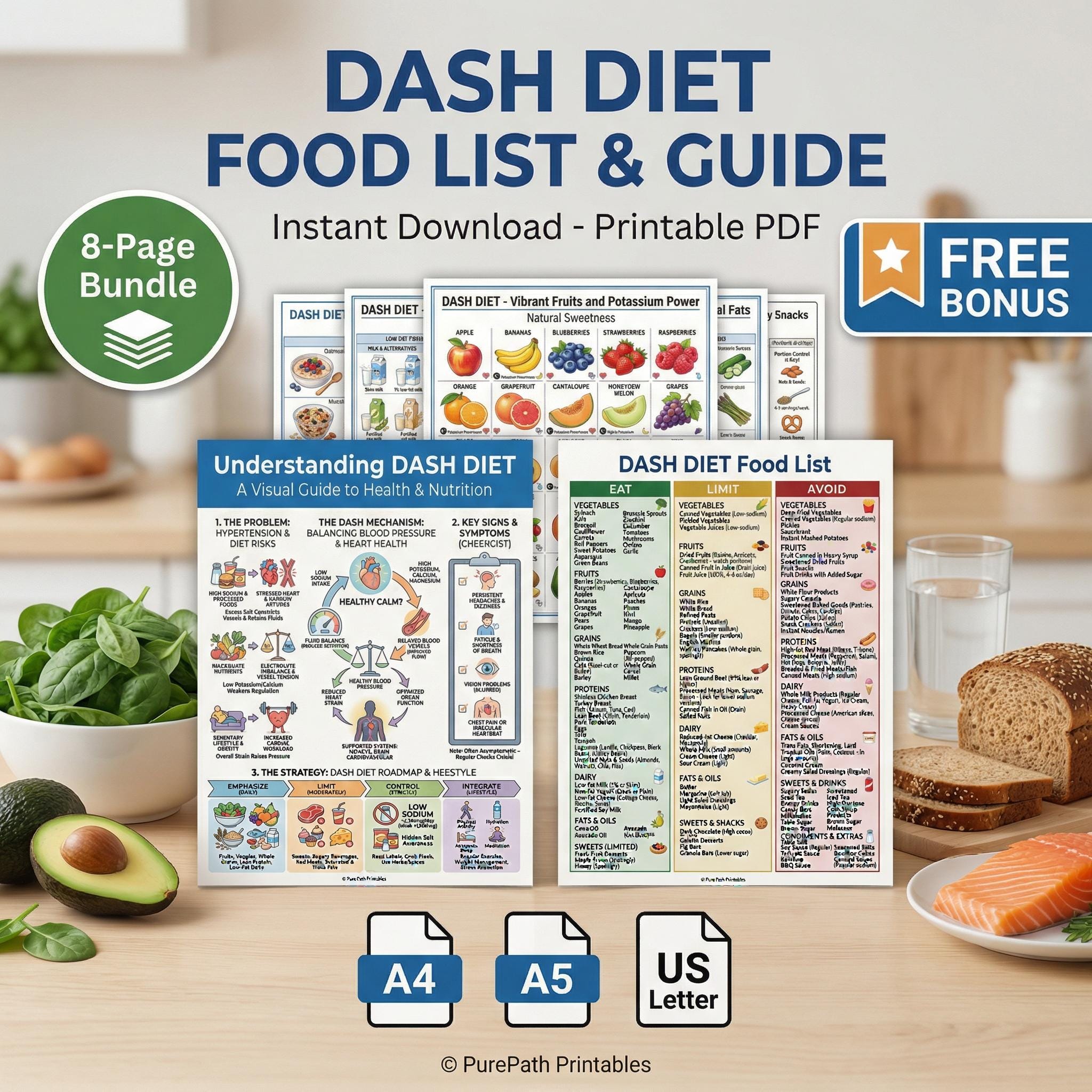 DASH Diet Food List PDF | Printable Grocery Shopping Guide | Low Sodium ...