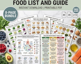 Insulin Resistance Food List PDF | Blood Sugar PCOS Diabetic Diet Guide | Healthy Printable Plan