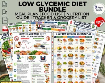 Low Glycemic Diet Meal Plan + Food List: Blood Sugar Energy Nutrition Guide Printable PDF