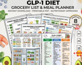 GLP-1 Diet Grocery List | Semaglutide Tirzepatide Meal Planner | Weight Loss Shopping Guide PDF