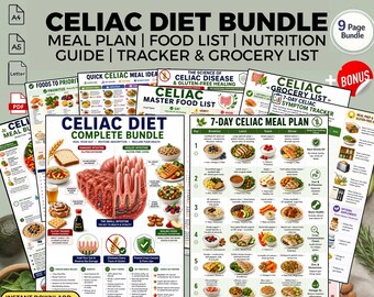Celiac Diet Bundle Meal Plan & Food List: Gluten Free Gut Healing Nutrition Guide PDF