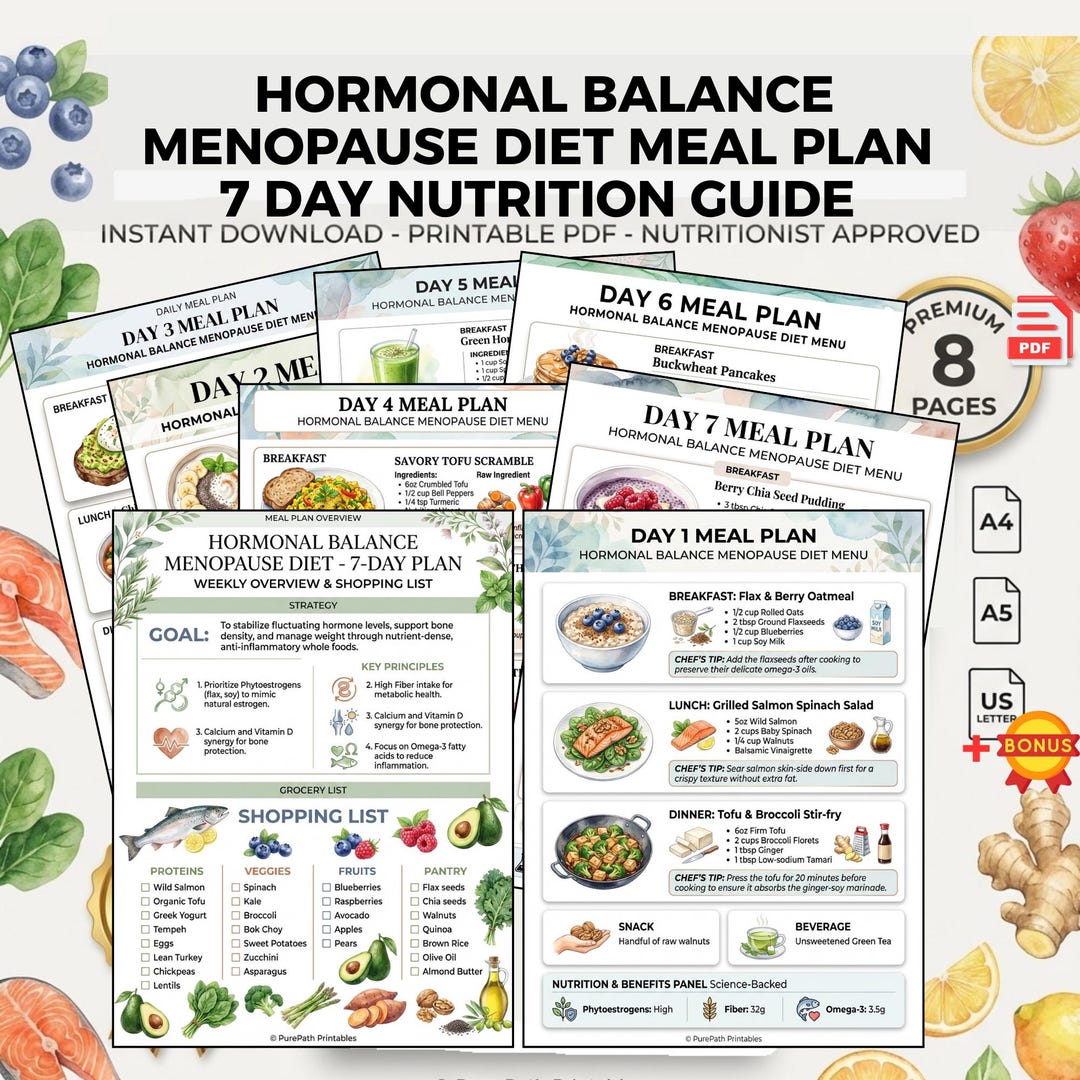 7 Day Menopause Diet Meal Plan | Hormonal Balance Weekly Menu Support ...