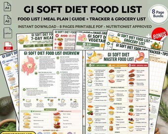 GI Soft Diet Food List Printable Digestive Bland Gentle Stomach Meal Plan Gastritis IBD