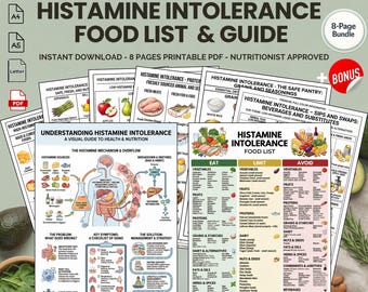 Low Histamine Food List MCAS Diet Tracker Printable DAO Deficiency Guide Nutrition Reference Chart