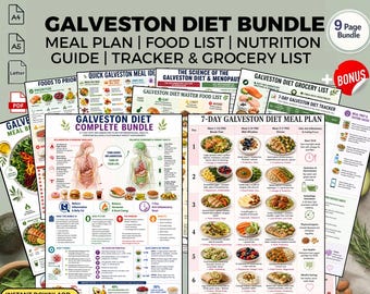 Galveston Diet Meal Plan Bundle & Food List: Menopause Nutrition Printable PDF Download Guide Tracker