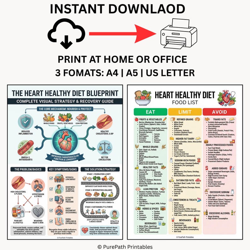 Heart Healthy Diet Food List: Printable Grocery Guide (PDF) - Etsy