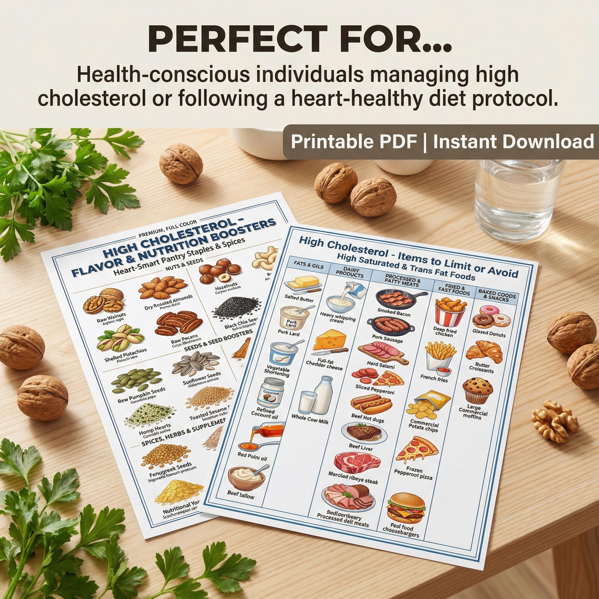 High Cholesterol Food Guide, Heart Healthy Diet, Visual Chart (PDF ...